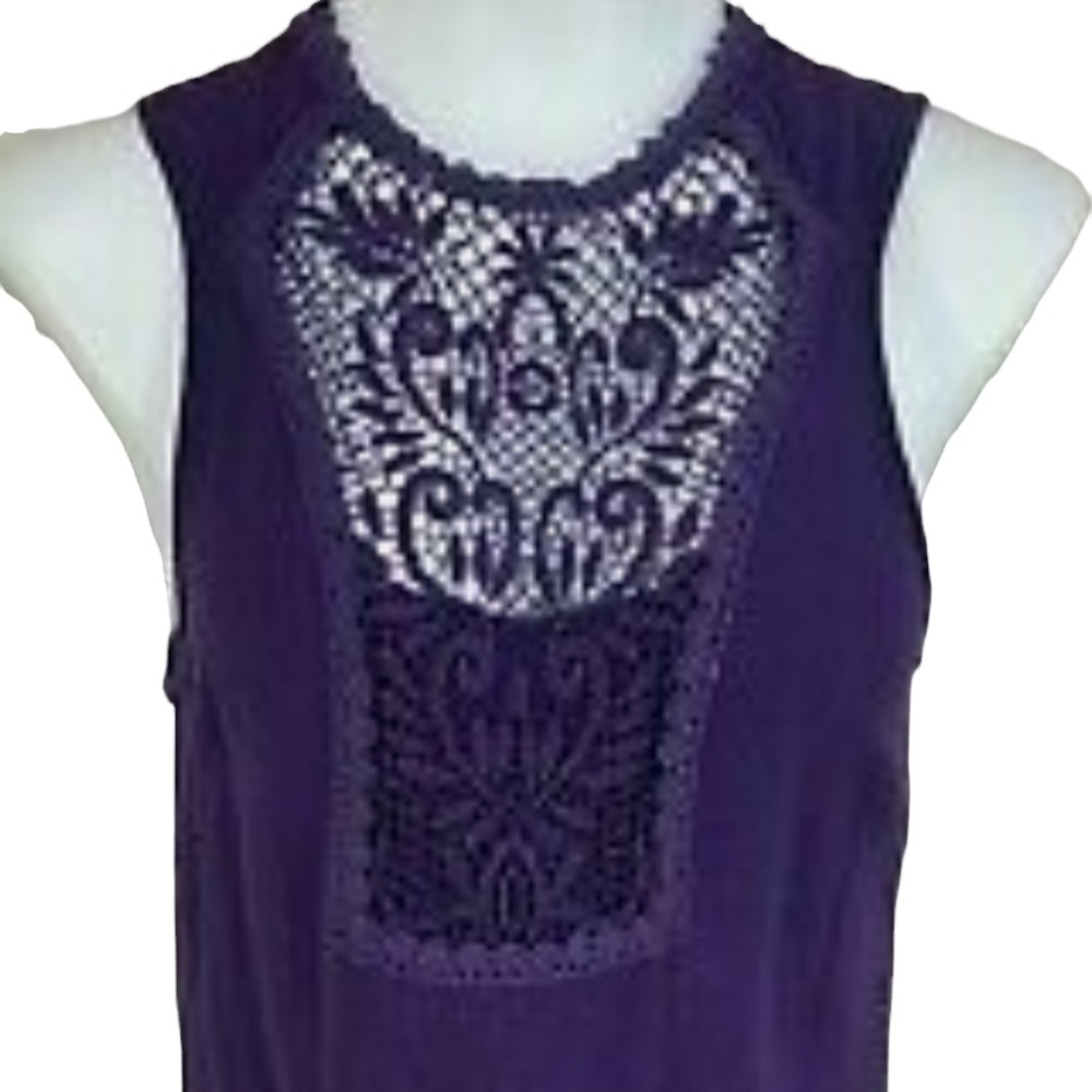 FREE PEOPLE Women’s Purple Sleeveless Crochet Accent
Shift Dress. Size: S